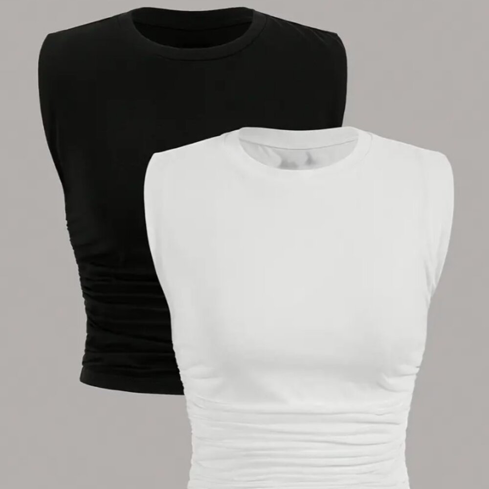 New! Women's Cinched Side Tank Tops – Set of 2 (Black & White) | XL